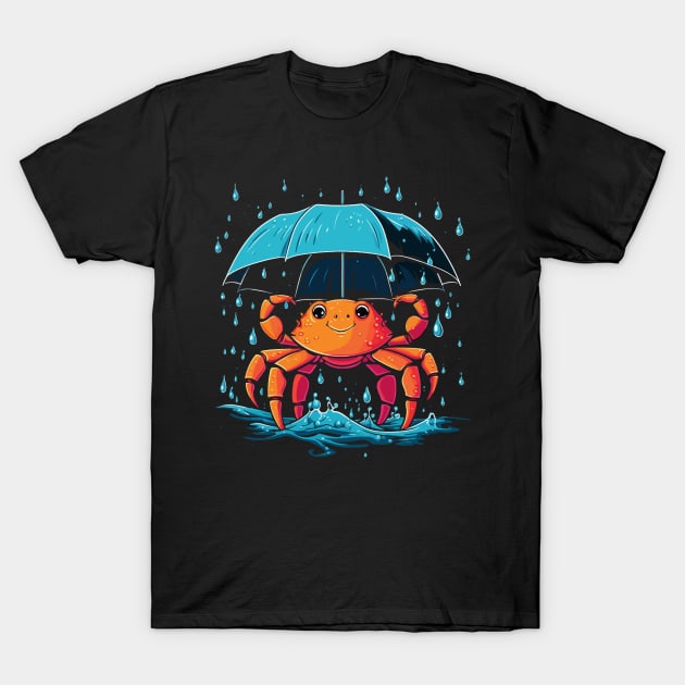 Crab Rainy Day With Umbrella T-Shirt by JH Mart